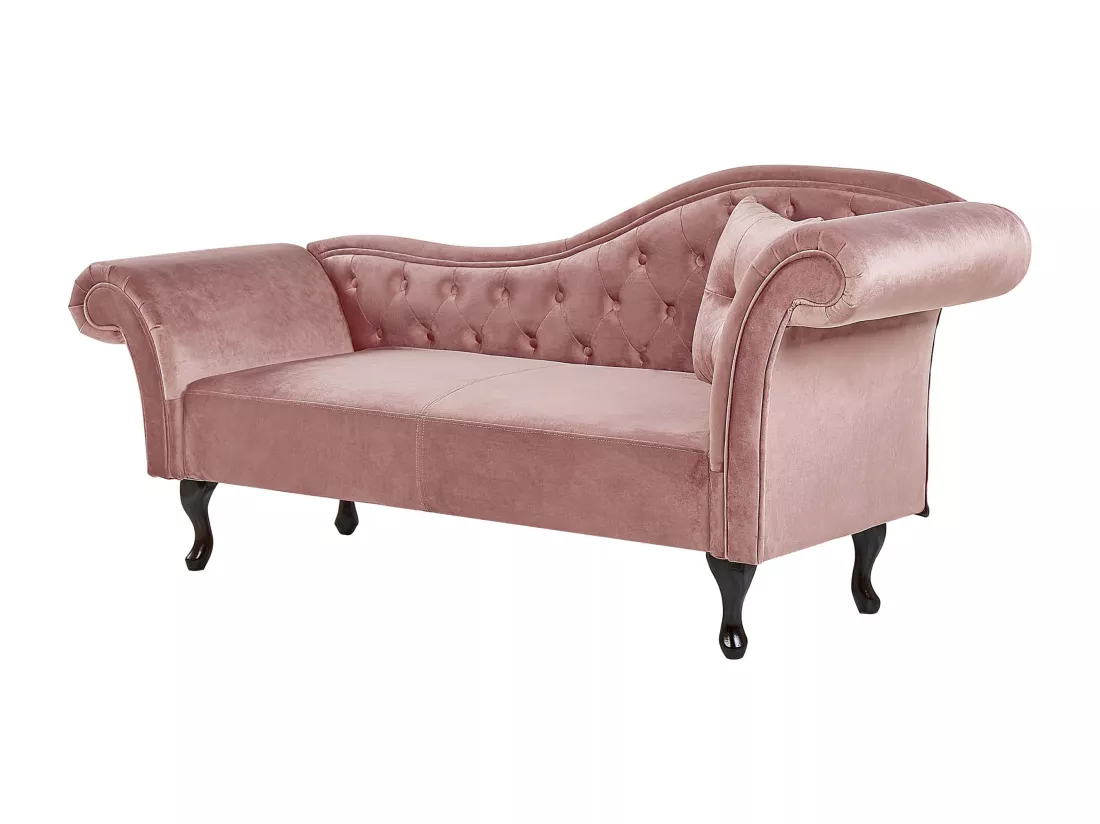 Chaise longue côté droit en velours rose LATTES