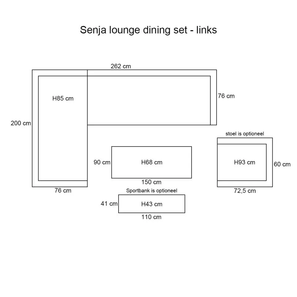 Sergio lounge-diningset - 3-delig - links - carbon black - desert sand