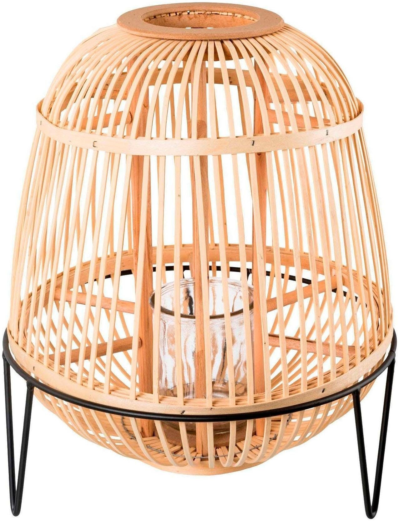andas Windlicht »TROMSO« aus Bambus, mit Glaseinsatz, mit Metallfüssen, Höhe ca. 34 cm