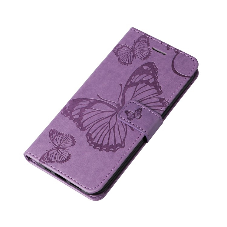 iPhone 16e Leder Tasche mit Kartenfach   Handschlaufe Schmetterling - Lila