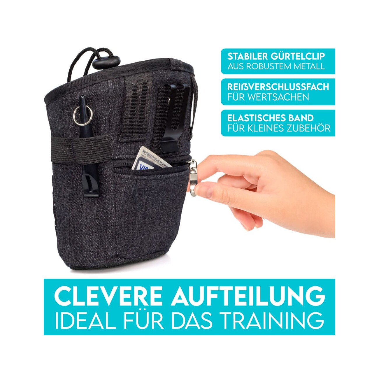 HUND IST KÖNIG kompakter Hunde Futterbeutel, robuste Leckerlitasche fürs Training & Gassigehen