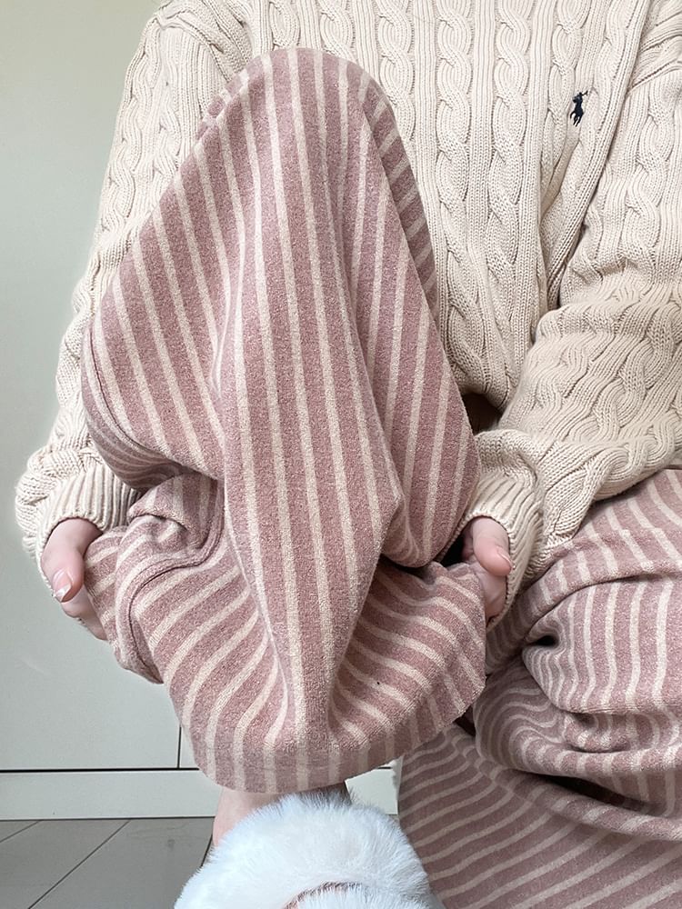 evanesce - Gestreepte broek met hoge taille, trekkoord en wijde pijpen