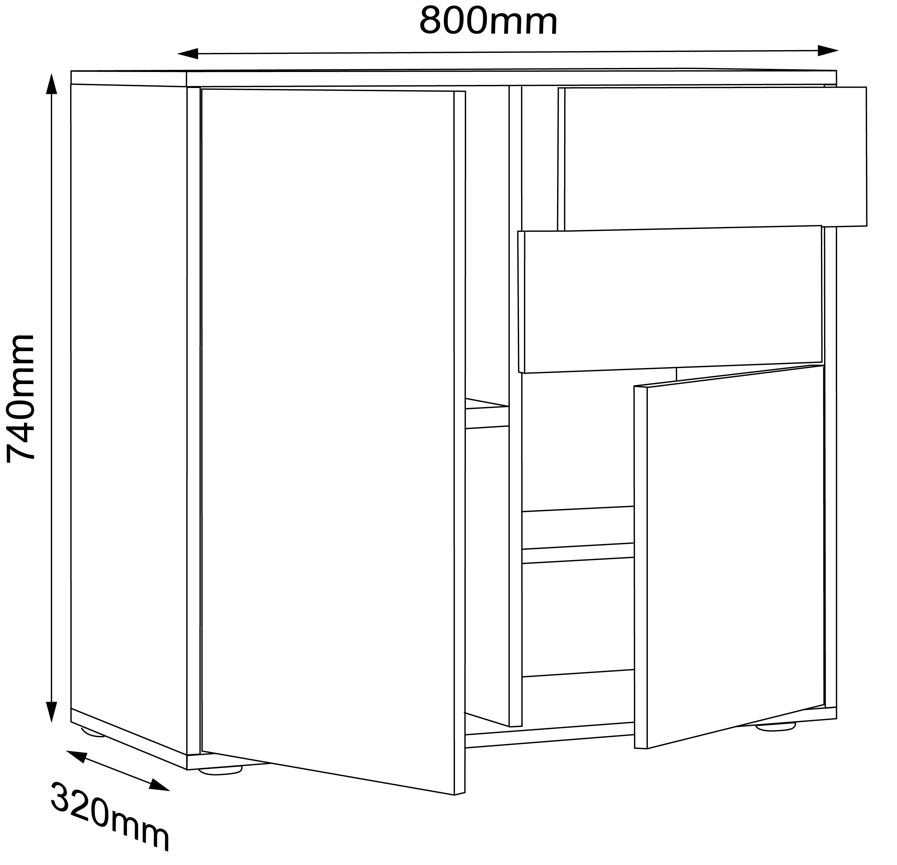 VCM Holz Kommode Sideboard Highboard Anrichte Schrank Büromöbel Salia Breite 80 cm Schublade Drehtüren