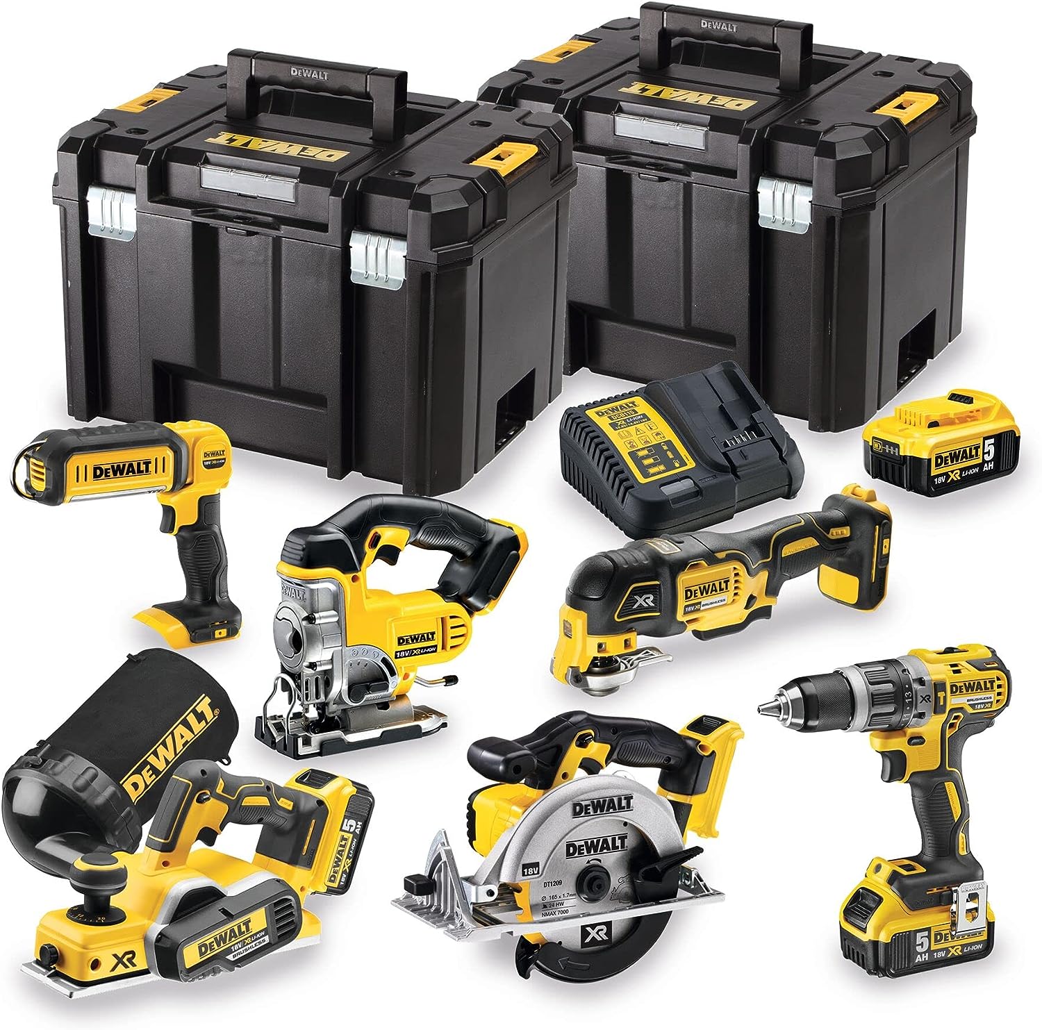 Kit de ferramentas elétricas sem fio DeWalt 18V, ideal para trabalhos em madeira, DCK665P3T-GB.