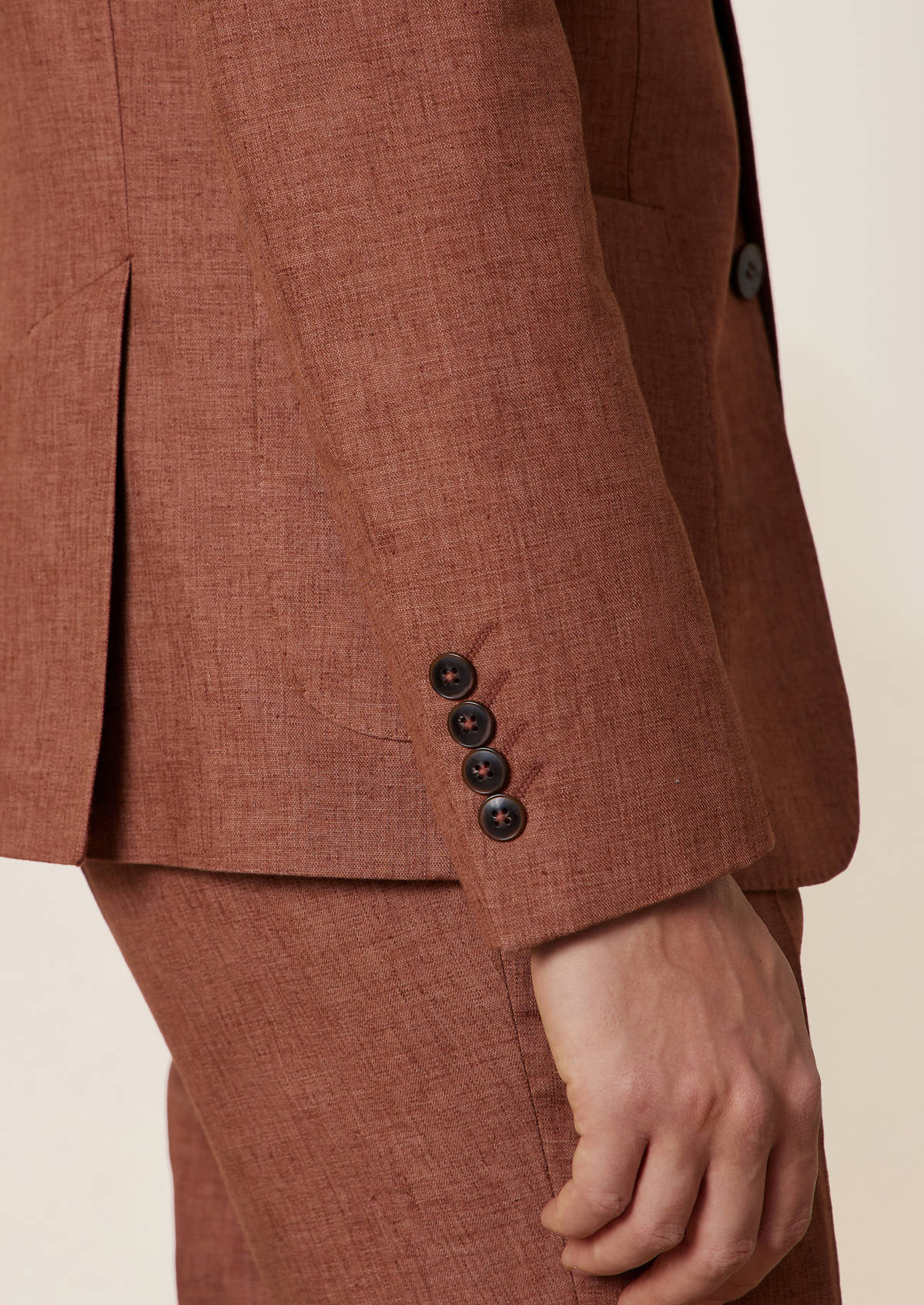 Veste coordonnable Regular en coton et lin mélangés unis terracotta