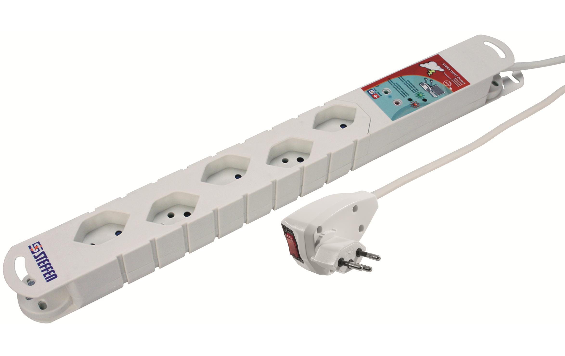 Steckdosenleiste STEBA TWIST VARILAS 5x T13Steckdosenleiste, 5x T13, weiss, Resetschalter