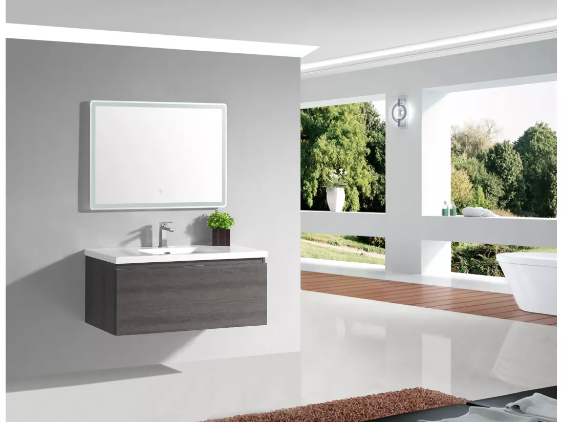 Ensemble de salle bain 100 cm pierre anthracite Aquaterra