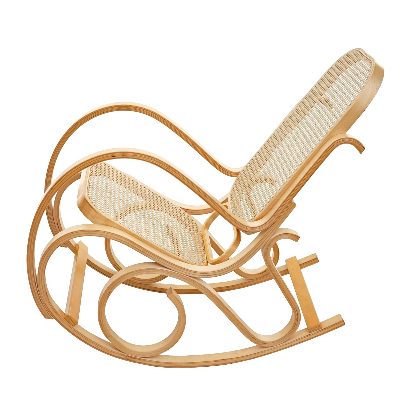 Schaukelstuhl Gallarate, Schwingsessel Fernsehsessel, Massiv-Holz Rattan, MVG-zertifiziert ~ Eiche-Optik