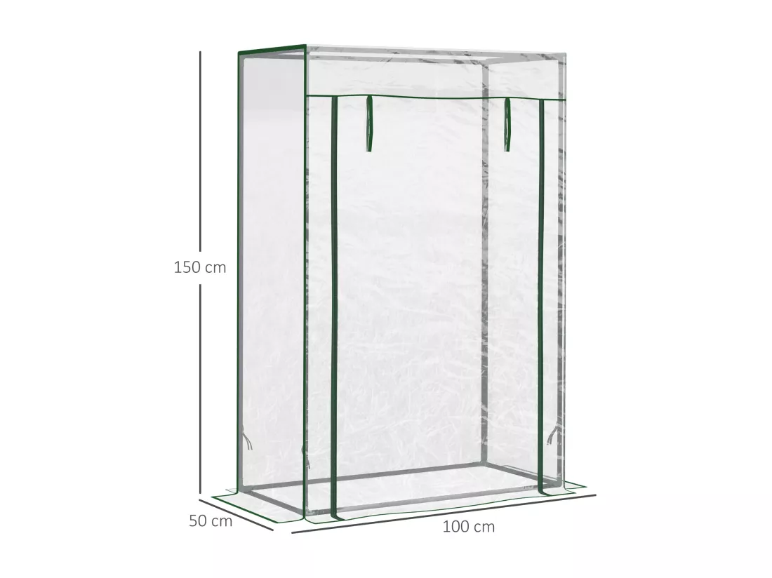 Serre de Jardin serre à tomates 1L x 0,5l x 1,5H m porte zippée déroulante acier thermolaqué PVC haute densité 140 g/m² anti-UV