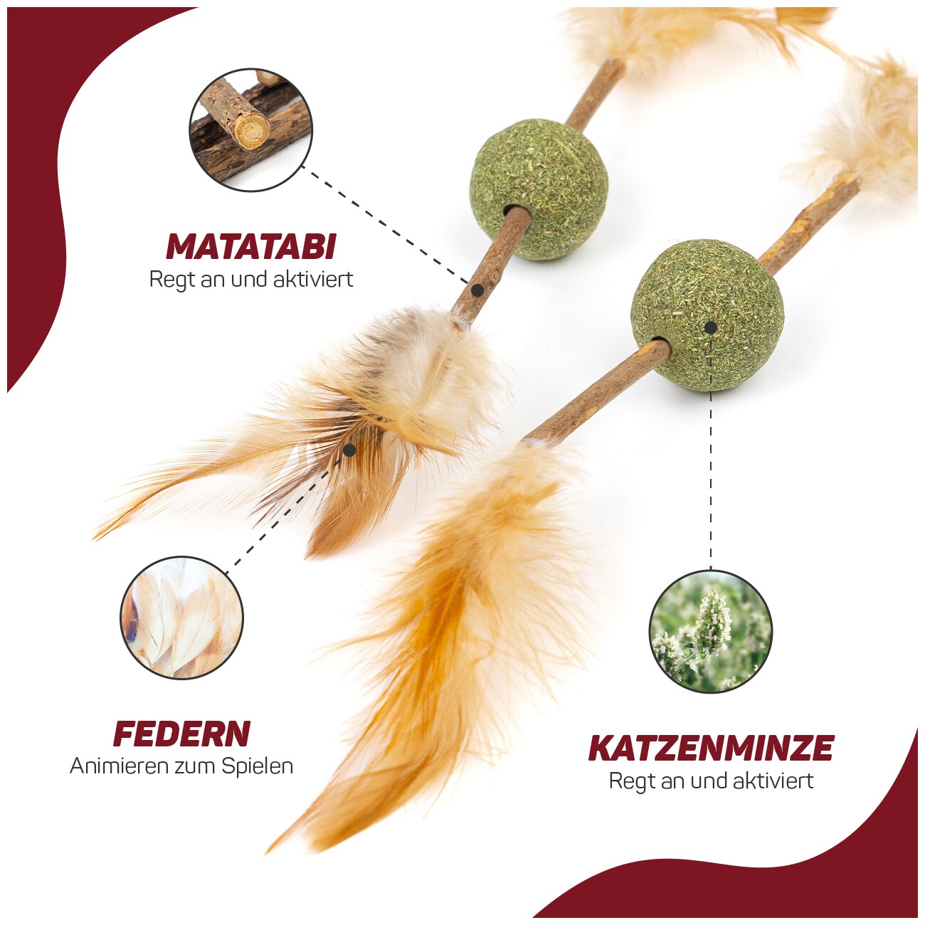 Canadian Cat Company Katzenminze Kugel mit Matatabi Stick & Feder 2 Stk