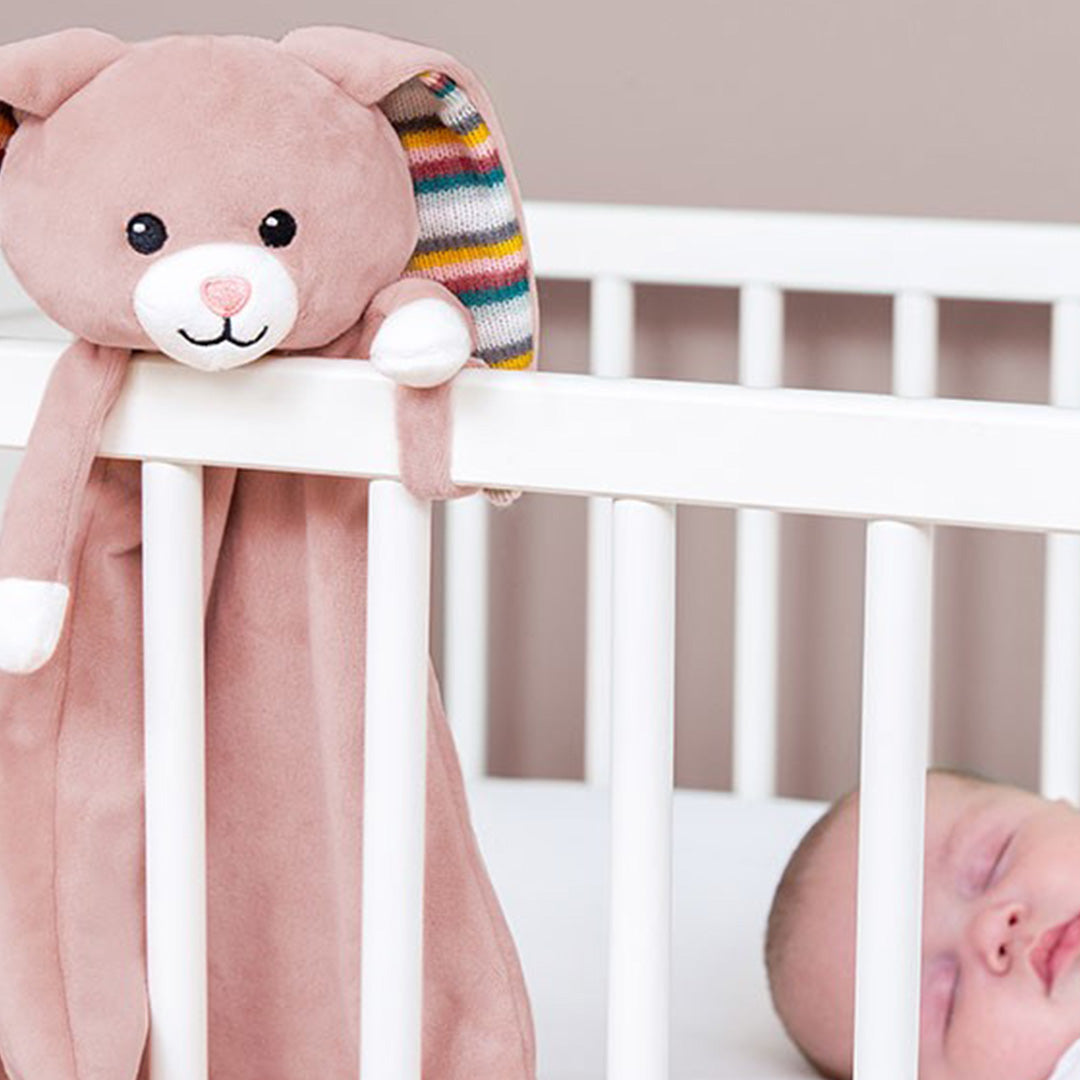 zazu knuffeldoekje met geluid konijn becky - roze