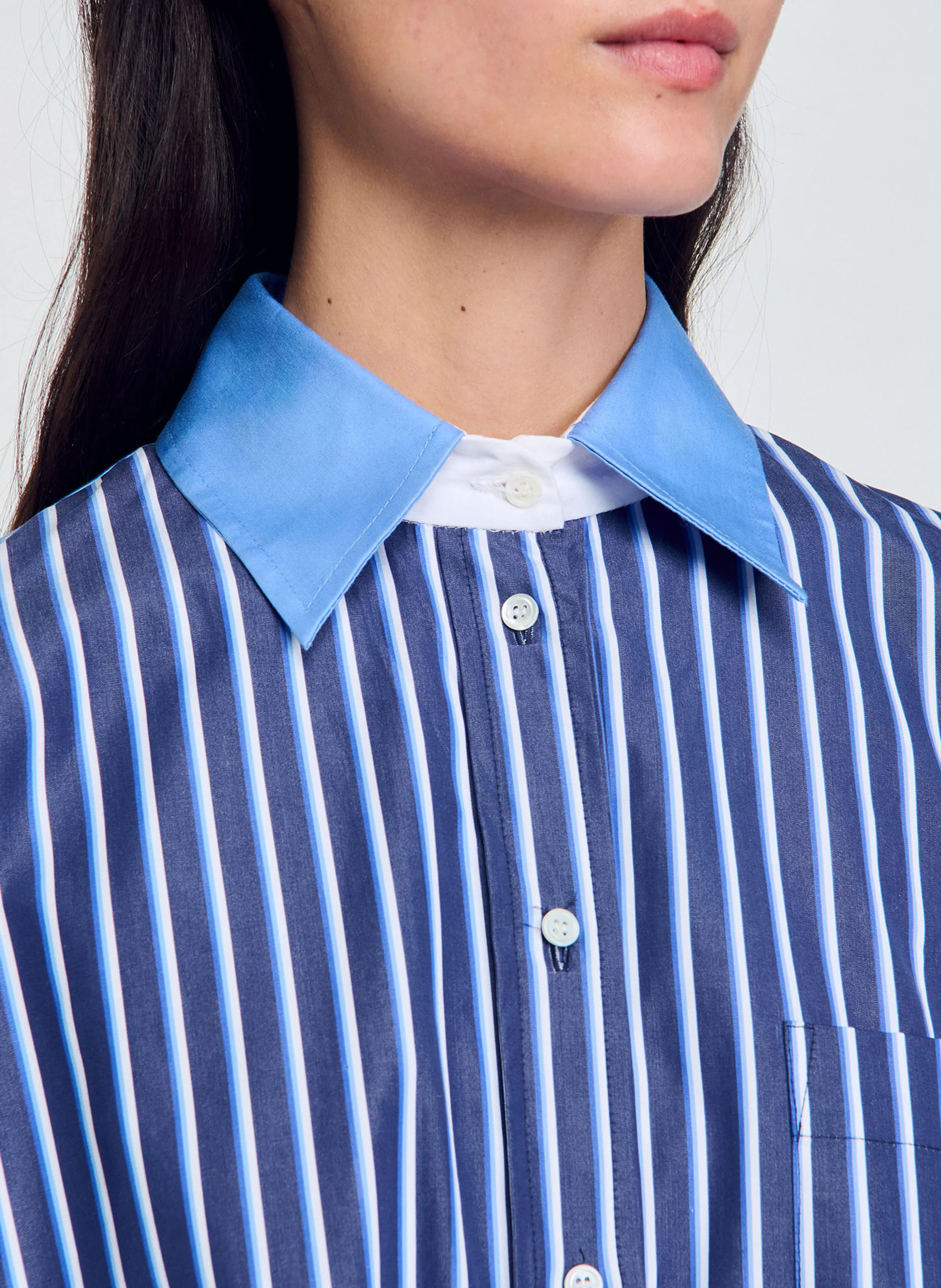 Chemise col classique droit rayée | Bleu