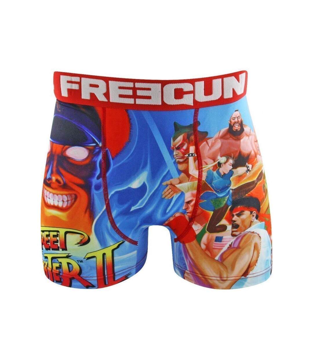 FREEGUN Boxer Homme Microfibre POW Bleu Rouge STREET FIGHTER
