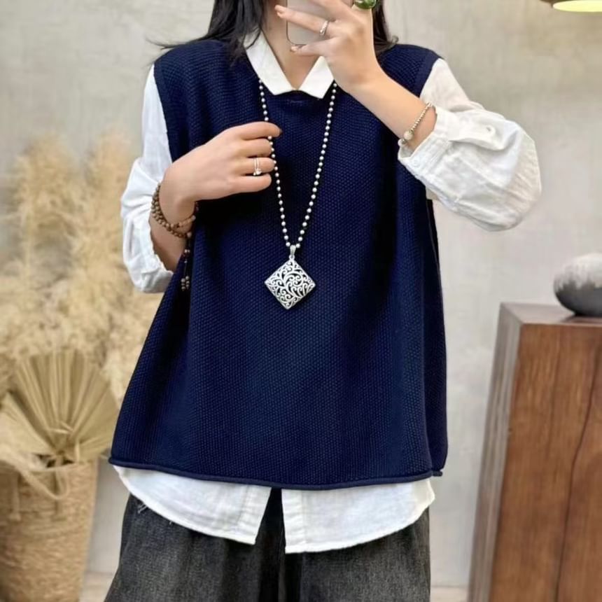 Mori Girls - Ronde hals effen trui vest