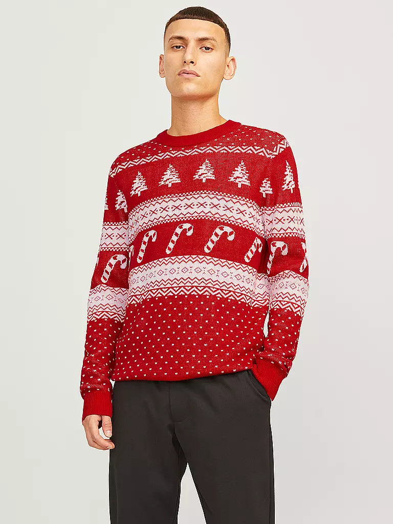 JACK & JONES Pullover JJXMAS GABRIEL dunkelrot