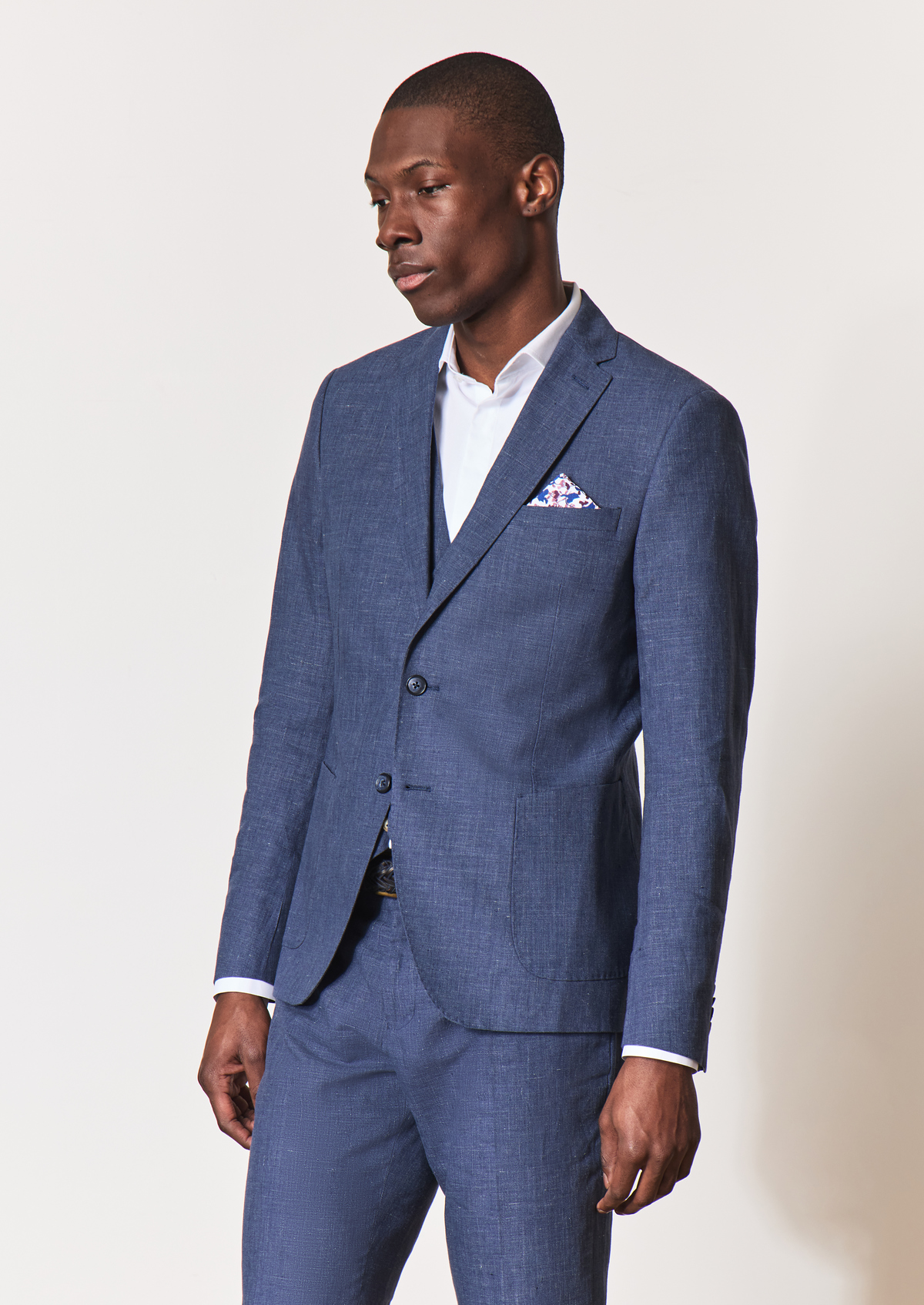 Veste coordonnable Regular en lin et coton unis bleu indigo