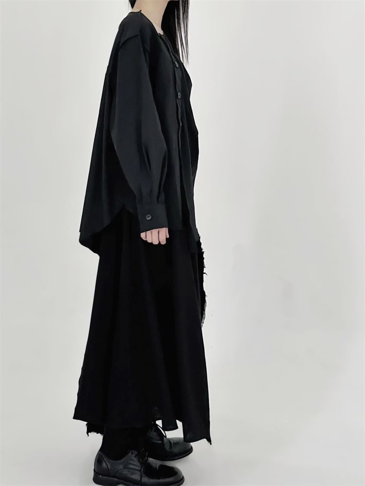 SIMPLE BLACK - Effen asymmetrische blouse