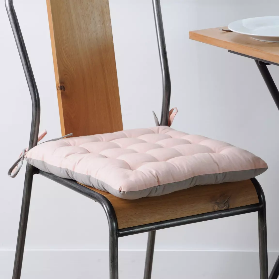 Coussin de chaise carré (40 x 40 cm) Duo Rose poudré