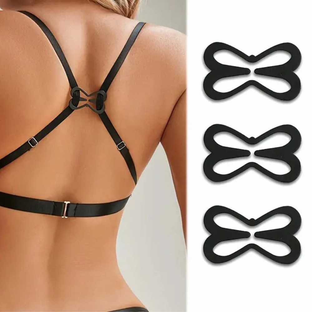 (3er Set) BH Träger Clip Rutschfeste Racerback Strap Klammer Schmetterling Stil - Schwarz