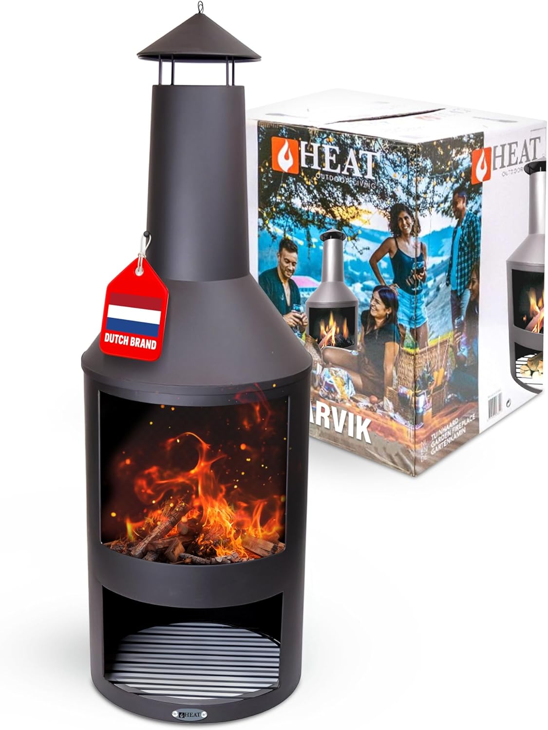 Larvik - Terrassenofen - Feuertonne & Feuerstelle für entspannte Abende - Feuersäule Outdoor - Terrassenkamin und Gartenkamin - Gartenofen aus Stahl - Holzofen - 45x45x130cm