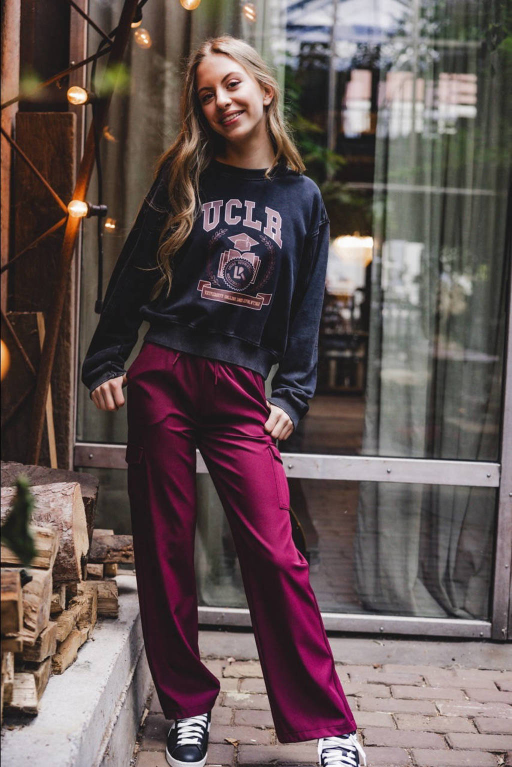 LOOXS loose fit cargobroek wijnrood