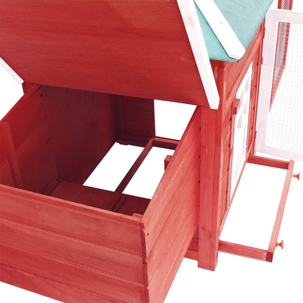 Poulailler avec nichoir 193 x 68 x 104cm bois de sapin massif rouge