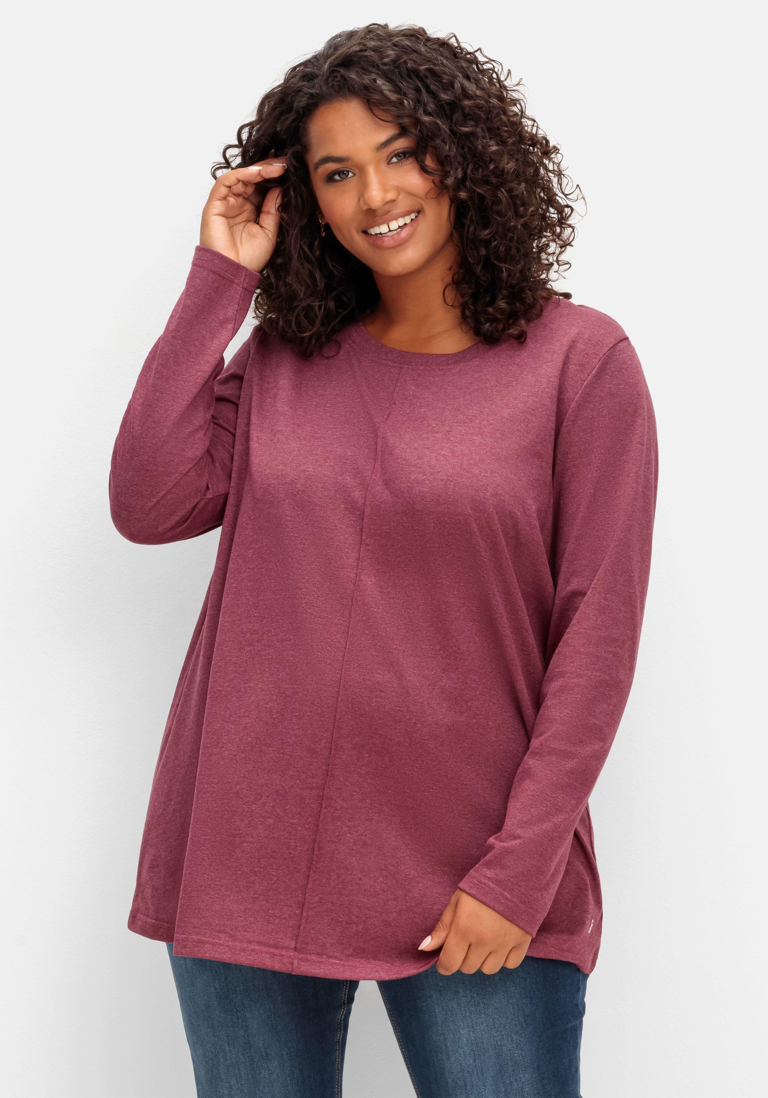 Fein meliertes Langarmshirt in A-Linie, mit Rundhals