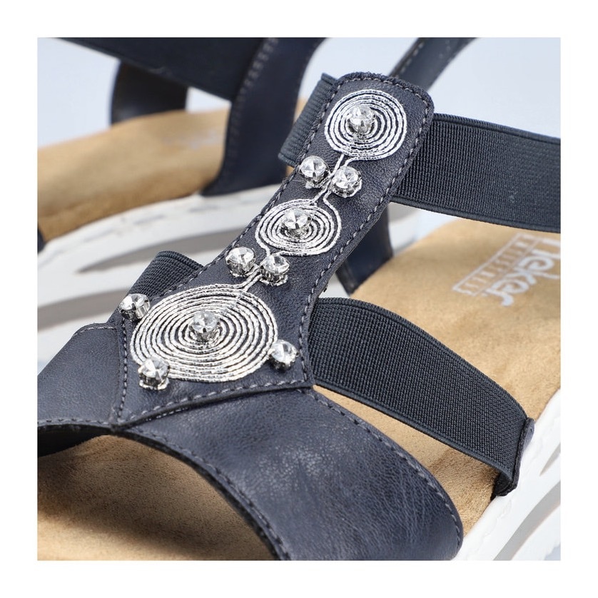 Rieker Riemchensandale  , Sommerschuh, Sandalette, Keilabsatz, mit gestreifter Sohle