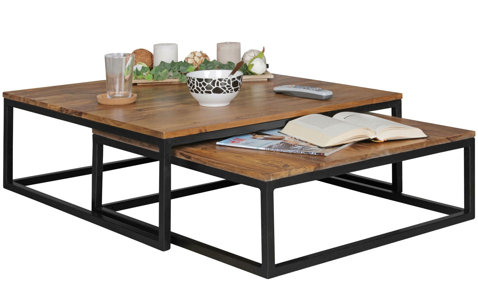 Couchtisch 2er Set Schwarz/ Sheesham massiv
