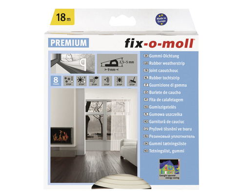 Fix-o-Moll P-profielafdichting, zelfklevend, 9 mm x 18 m