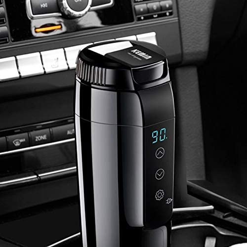 (350ml) 12V Elektrischer Edelstahl Auto Wasserkocher KFZ Reise Heizbecher mit Überlaufschutz 25~90°C - Schwarz