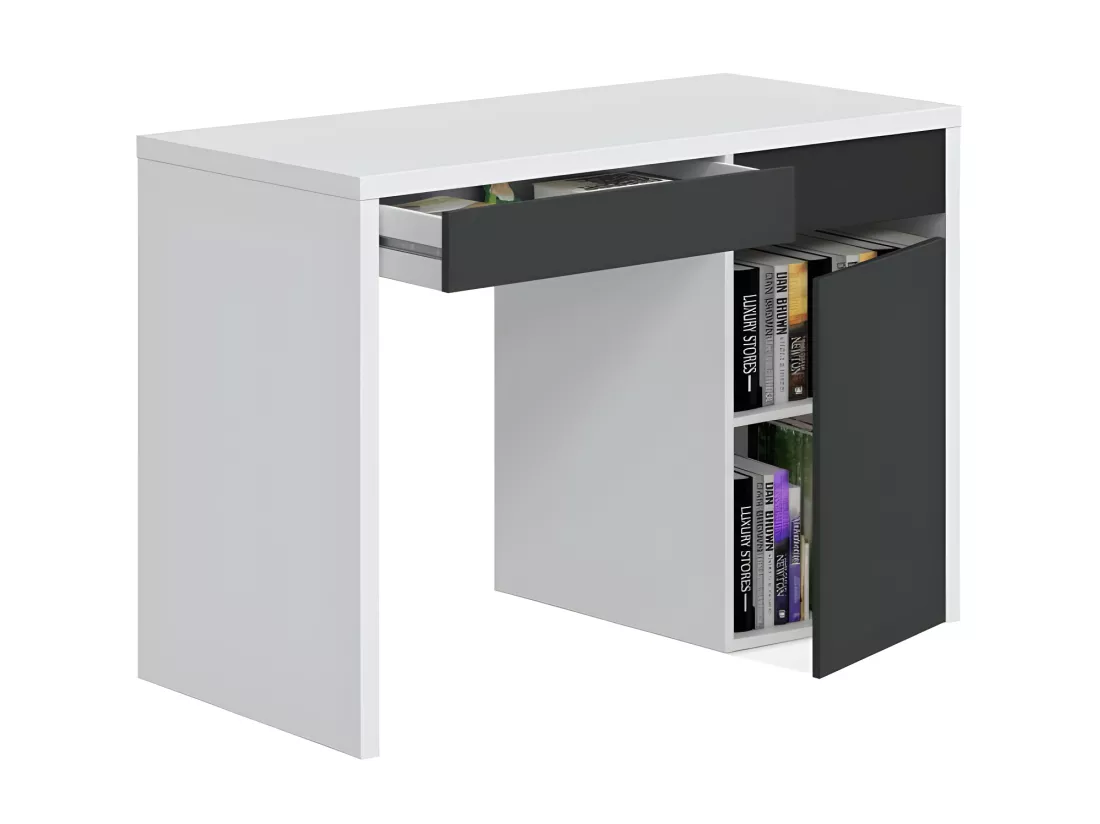 Bureau 1 porte 2 tiroirs Blanc/Gris - PAKAU - L 108 x l 50 x H 75 cm cm