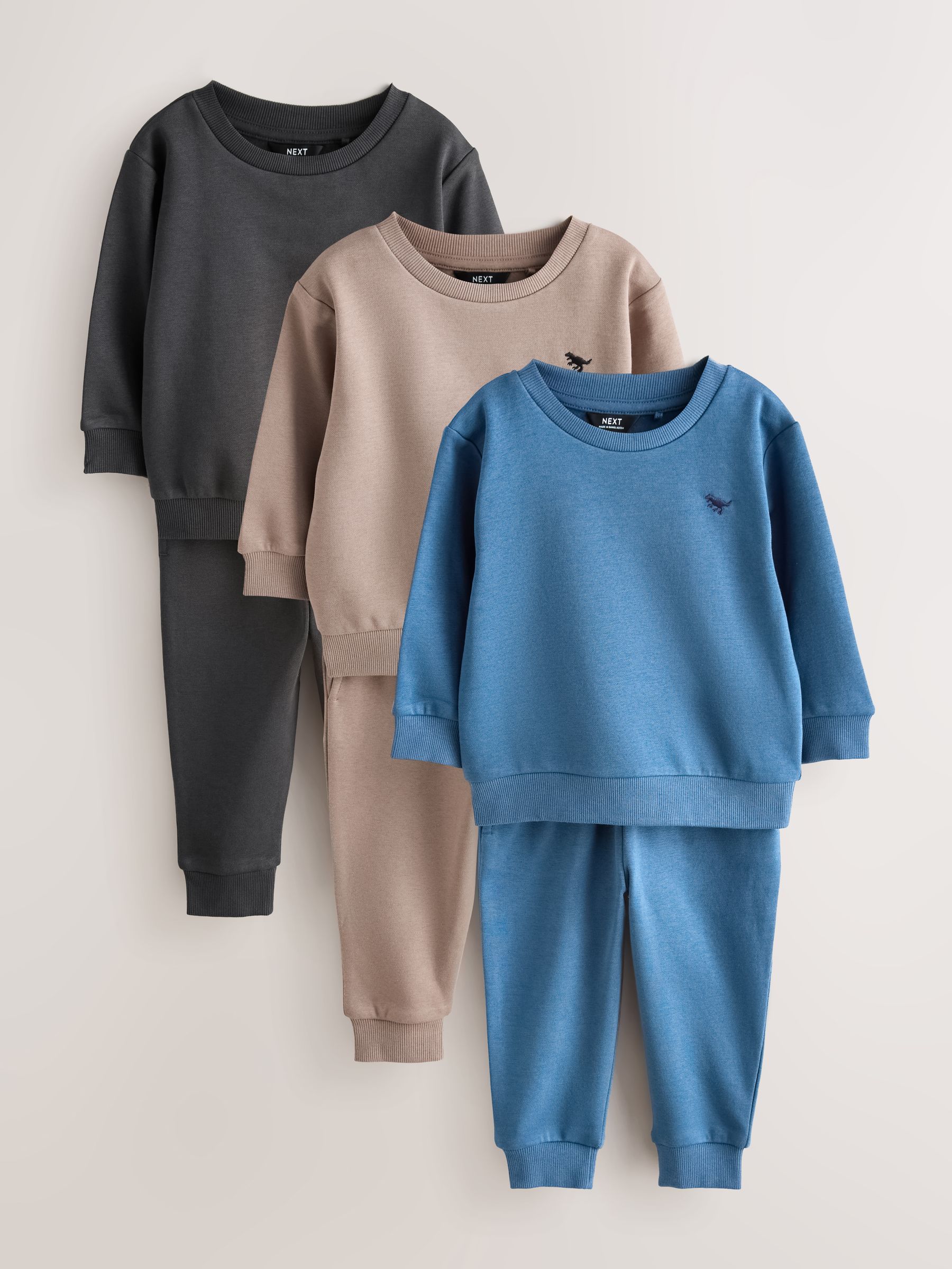 Antracietgrijs/enzymblauw/stopverf - Set van 3 sweatshirts en joggingbroeken (3mnd-7jr)