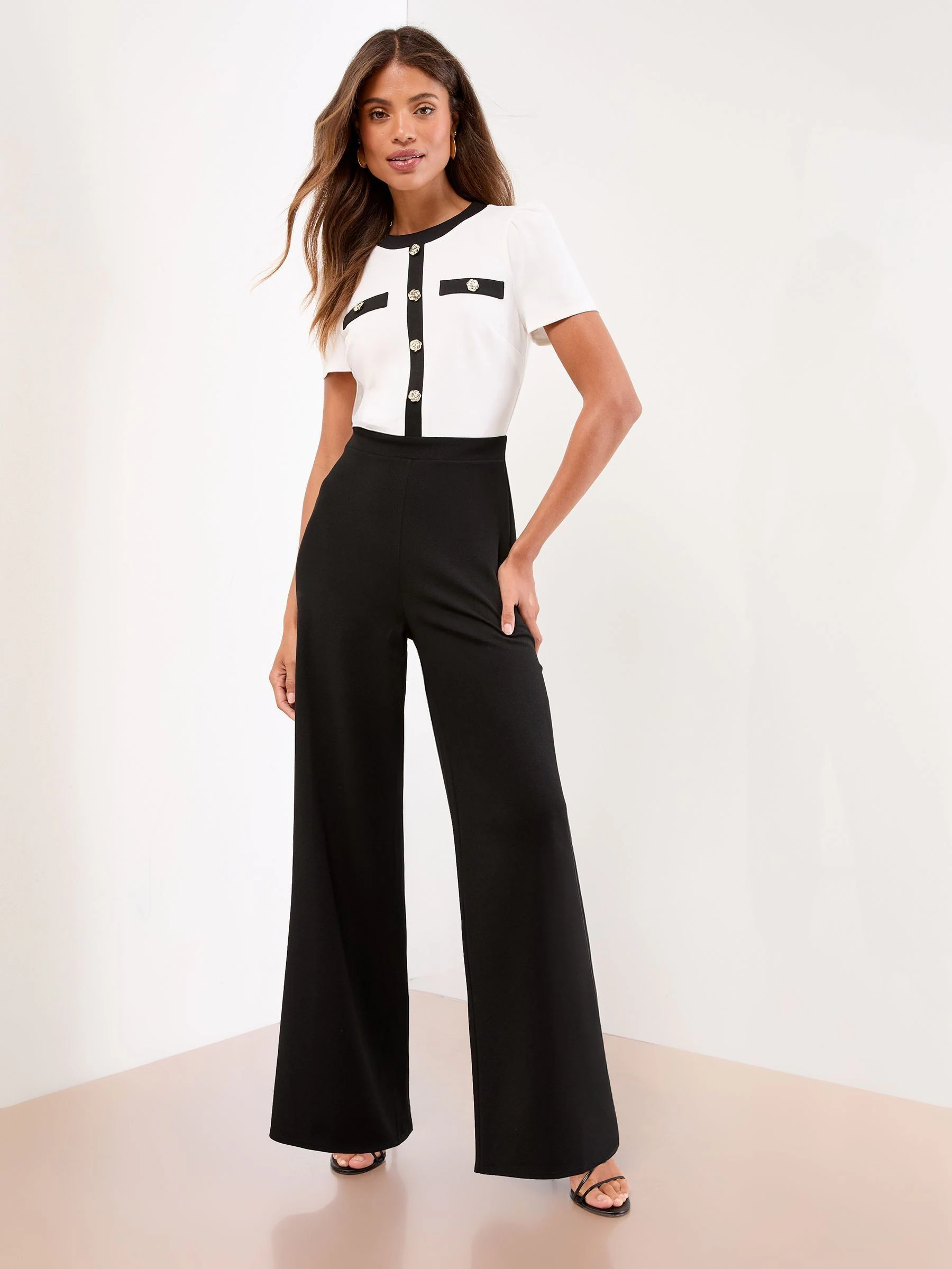 Lipsy Tipped Military Button Short Sleeve Jumpsuit