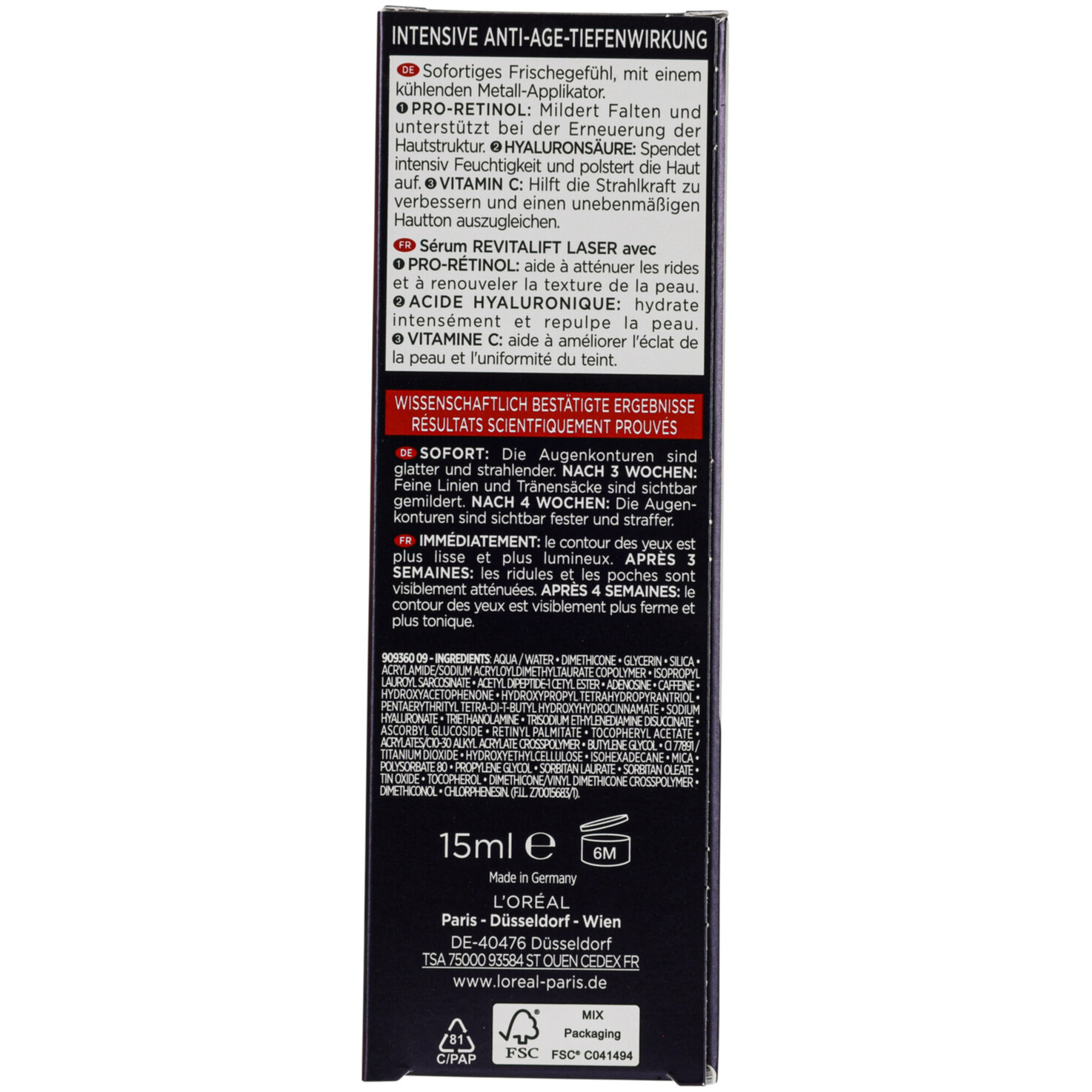 L'Oréal Paris Revitalift Laser Dreifach-Power Pflege Auge, 15ml