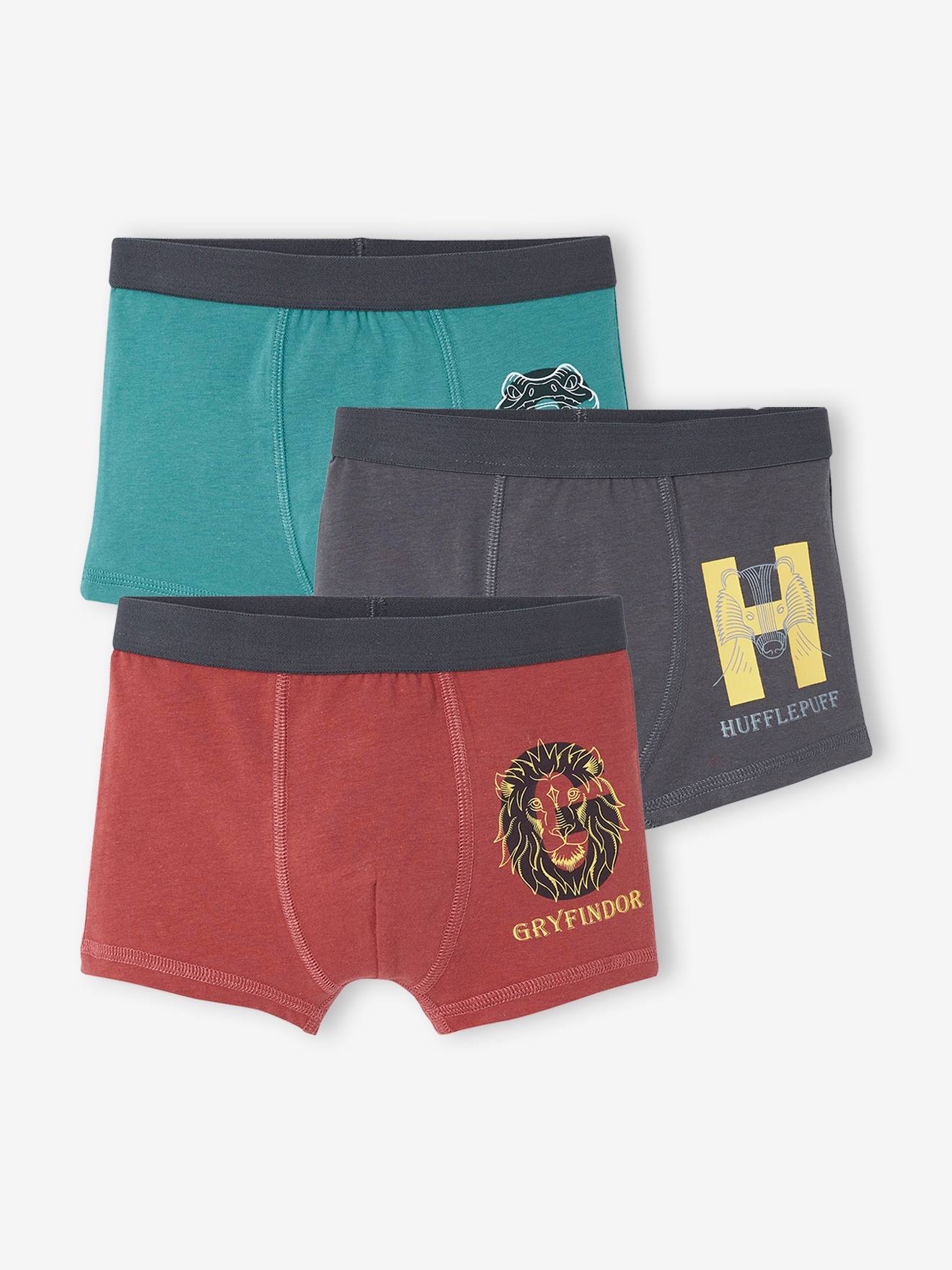 Pacote com 3 cuecas boxer lisas vermelhas escuras com estampas do Harry Potter®