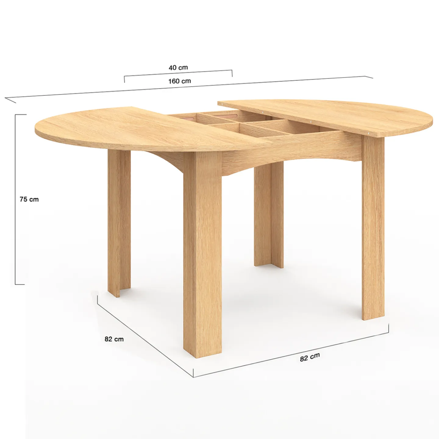 Table à manger extensible ronde DONA 4-8 personnes façon hêtre 110-150 cm