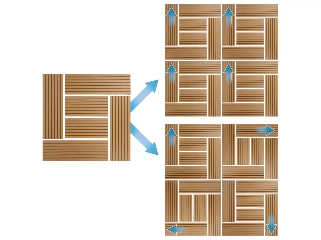 ECD Germany WPC Carreaux de Terrasse 30x30 cm - 22 Pièces par 2m² - avec Aspect Mosaïque - Teck -