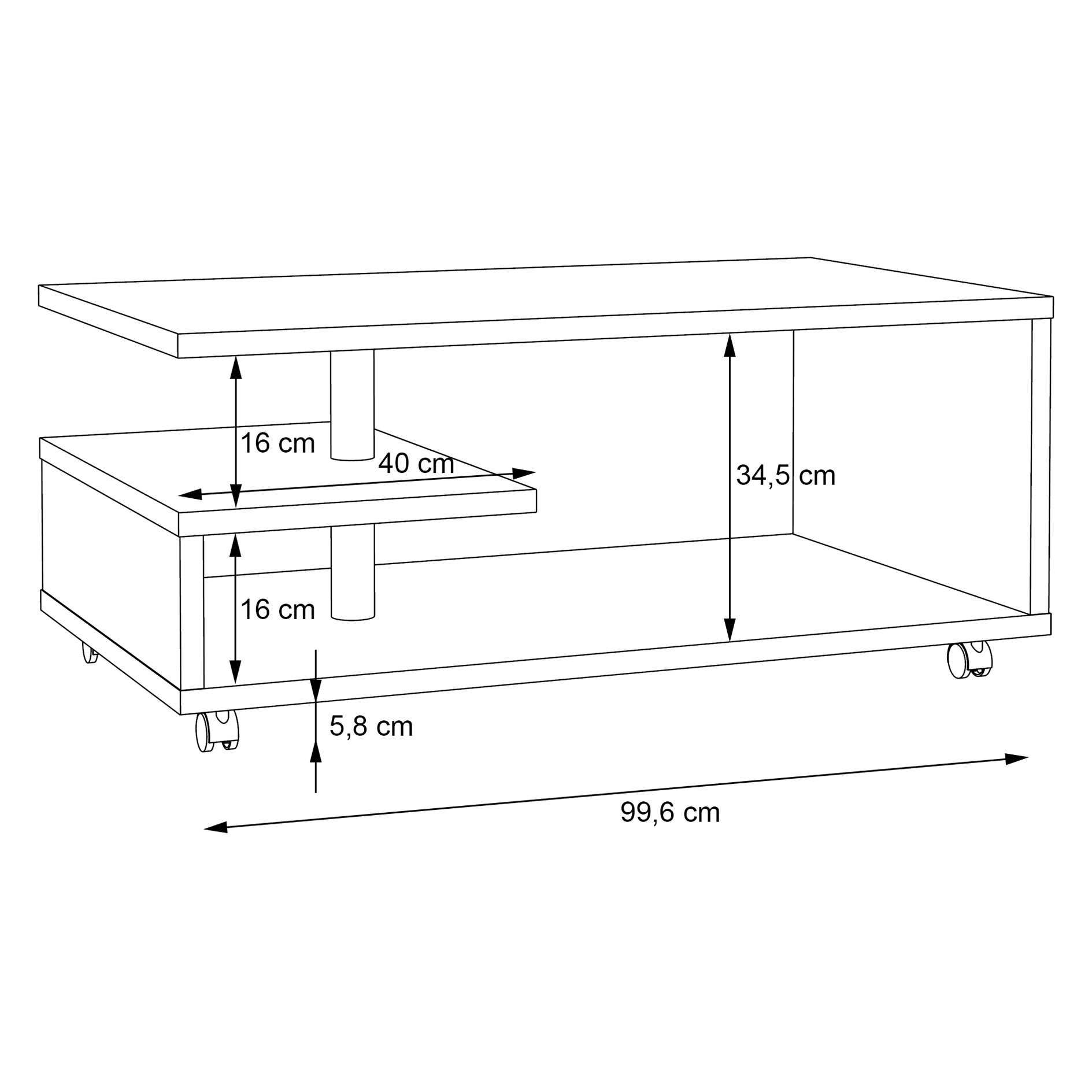 Couchtisch - Artisan Eiche - rollbar
