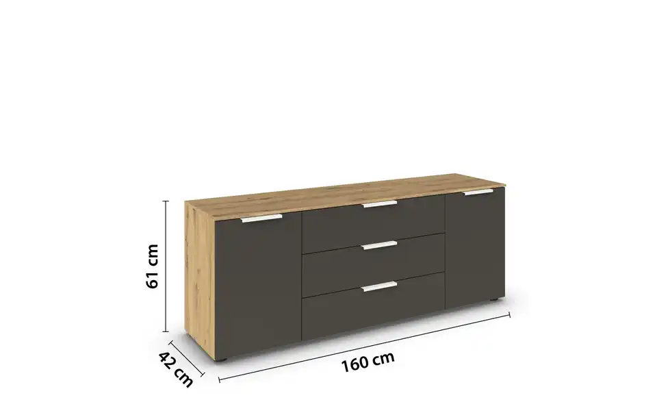 Sideboard Graphit, Eiche Artisan (Nachbildung) Graphit, Eiche Artisan (Nachbildung) Front: Dekor, Oberboden: Dekor Weiß