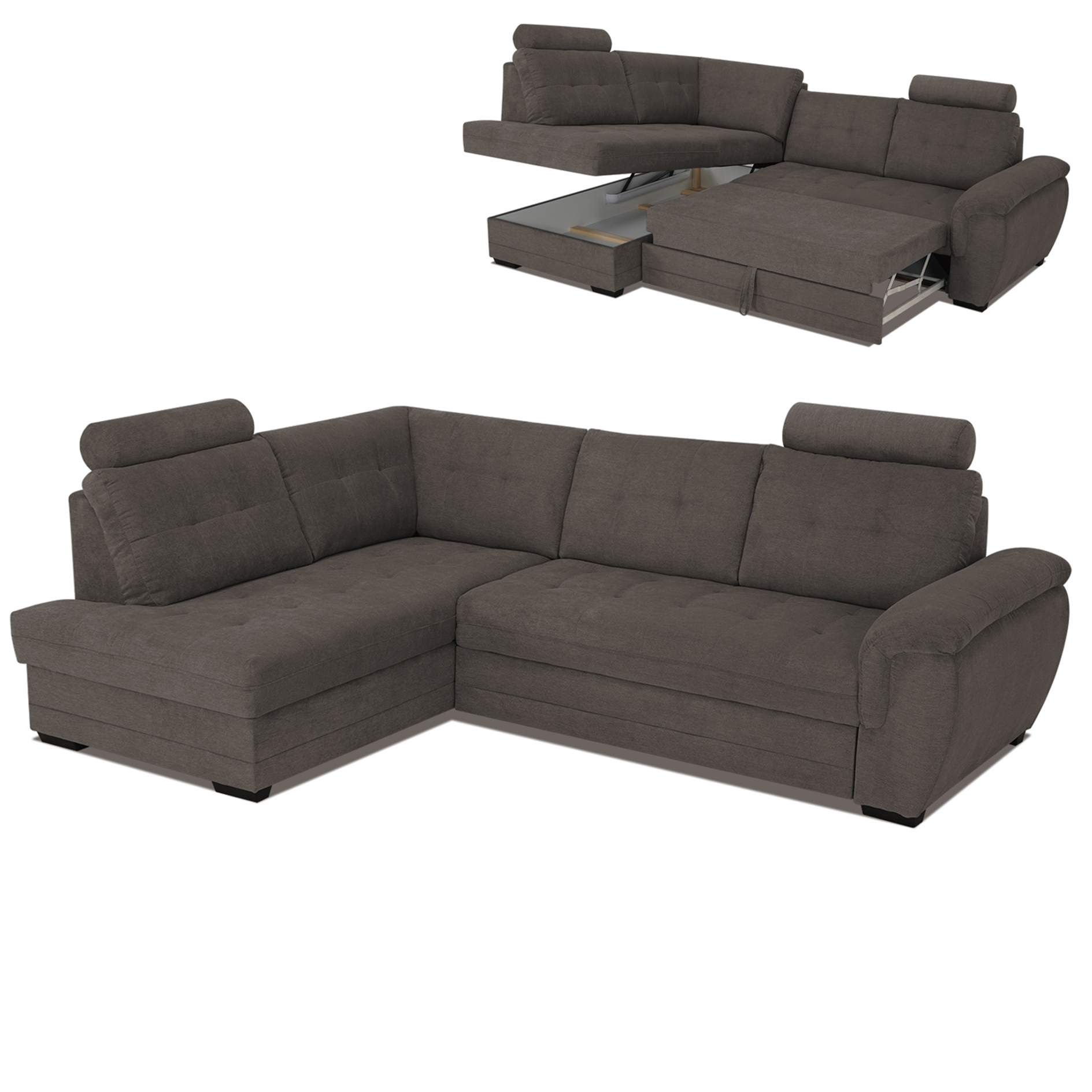 Ecksofa - stone - Webstoff - Liegefunktion - Staukasten links