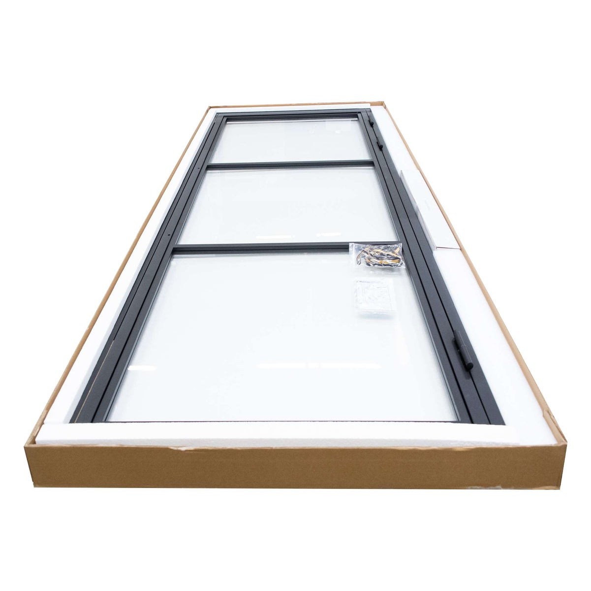 Complete glazen deurset met beslag, loft-stijl, 834x1972mm, DIN rechts - greeplijst, draaideur
