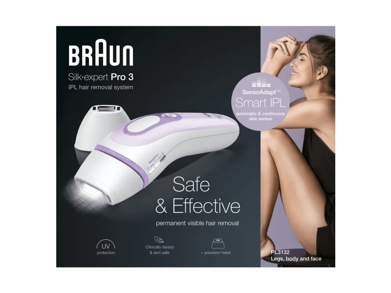 Braun Silk-expert Pro 3 PL3132 - Hårfjerningssystem - hvid/lilla - med Venus Divine barbermaskine