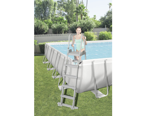 Bovengronds zwembadframe zwembadset Bestway Power Steel™ rechthoekig 956x488x132 cm incl. zandfiltersysteem grijs
