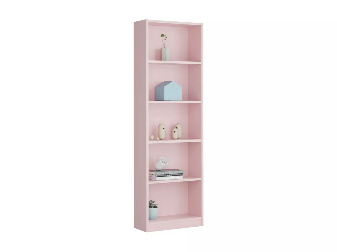 Bibliothèque Dmacagg, Bibliothèque haute avec 5 étagères, Etagère de bureau ou de chambre, Etagère moderne avec compartiments, 52x25h180 cm, Rose