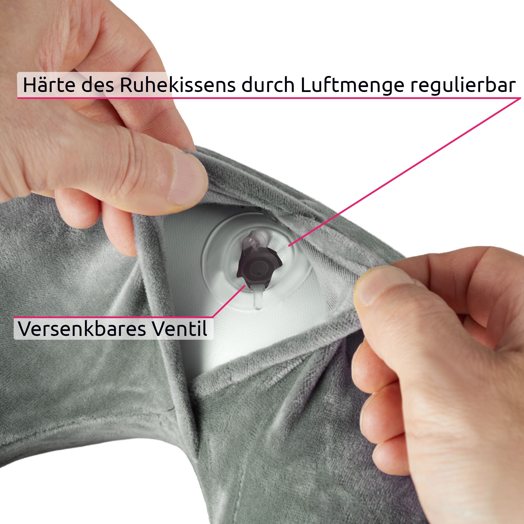 tectake® Nackenkissen, faltbar, Härte durch Luftmenge regulierbar, 33 x 31 x 15 cm