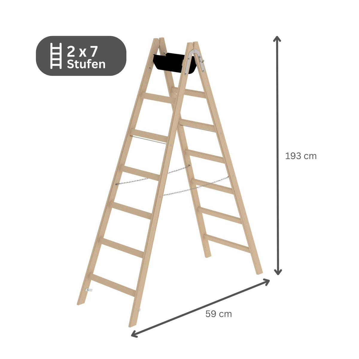 PROREGAL Houten Trapladder met 2 x 7 Sporten