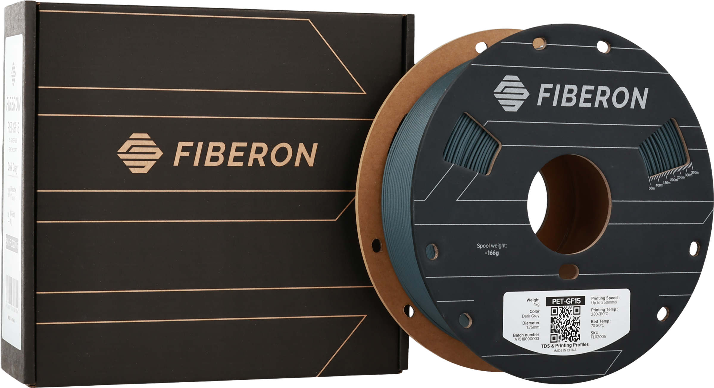 Polymaker  Fiberon™ PET-GF15 Dark Grey, 1,75 mm / 1000 g    Glasfaserverstärktes PET in Dark Grey
