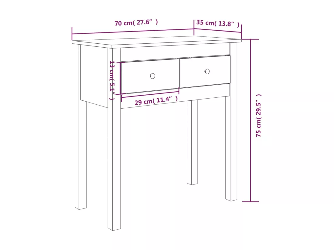 Table console 70x35x75 cm Bois massif de pin