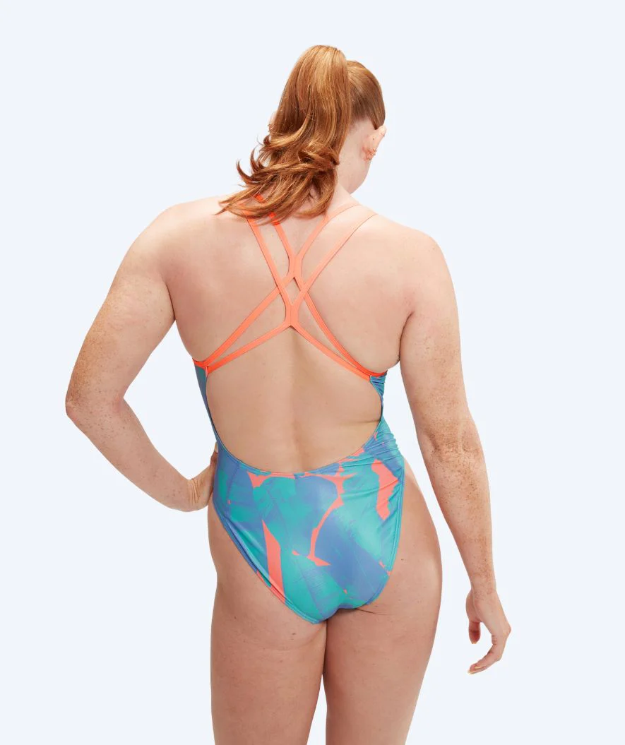 Speedo badedragt til damer - Allover Digital Starback - Blå/orange